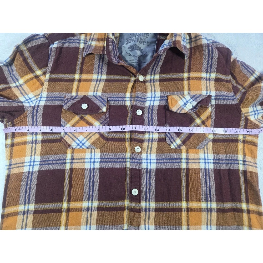 Slide Rider Plaid Flannel Shirt Men's Large Brown Blue 100% Cotton Workwear - Picture 6 of 6